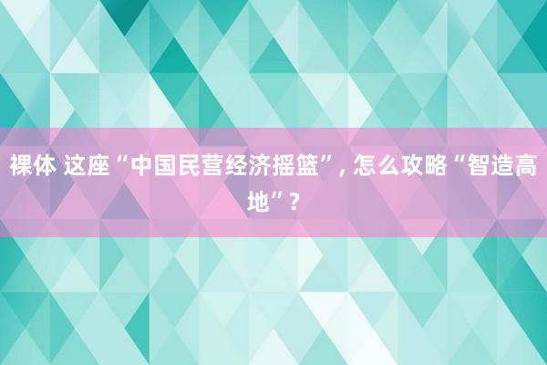 裸体 这座“中国民营经济摇篮”， 怎么攻略“智造高地”?